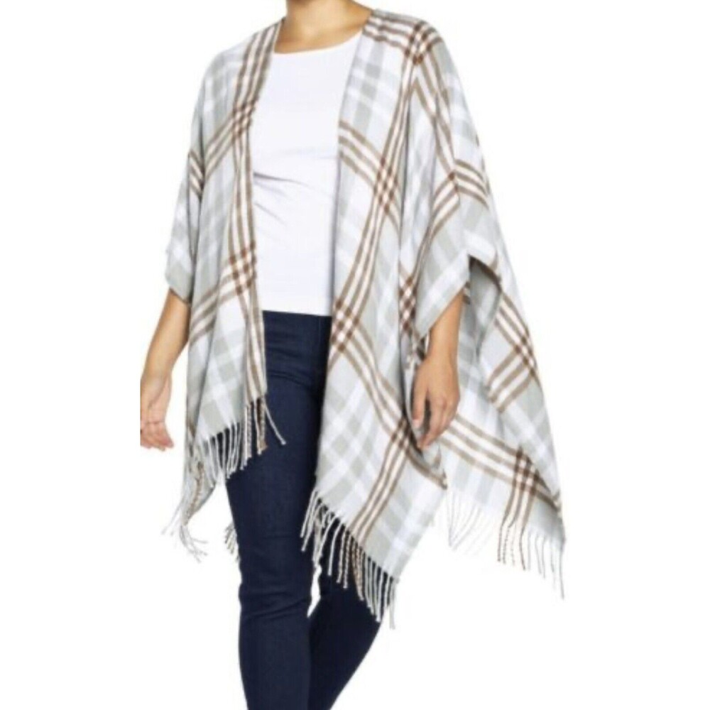 Three Dots One Size Cashmere Blend Wrap Fringed Louisa Plaid Academia Luxury